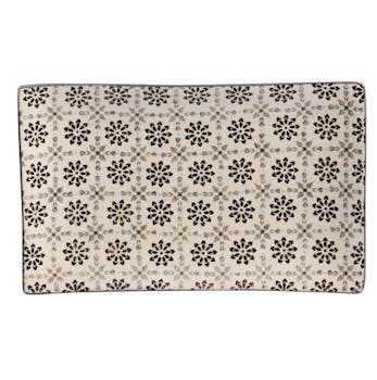Plateau 29x17cm Nelson écru à motifs Fleurs façon Mandala tons foncés