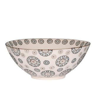 Coupe ronde D19cm Nelson écrue à motifs Fleurs façon Mandala grandes et petites