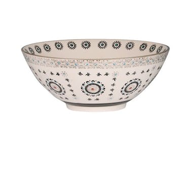Coupe ronde D19cm Nelson écrue à motifs Fleurs rondes et point central bordeaux