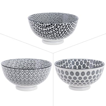 Lot de 3 Bols D15cm Kuro motifs géométriques tons bleus foncés