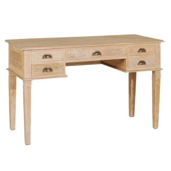 Bureau colonial 5 tiroirs Teck blanchi 120cm DIANE