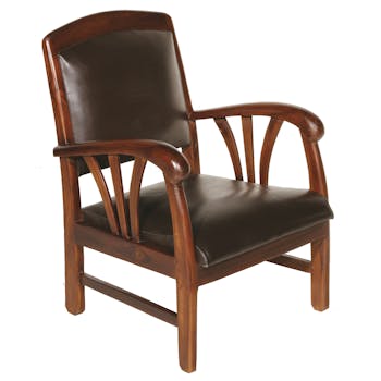 Fauteuil colonial teck assise cuir DIKA