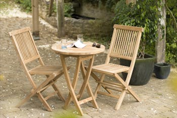 Salon de jardin en Teck table ronde 2 chaises 60cm SUMMER