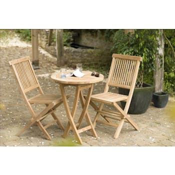 Salon de jardin en Teck table ronde 2 chaises 60cm SUMMER