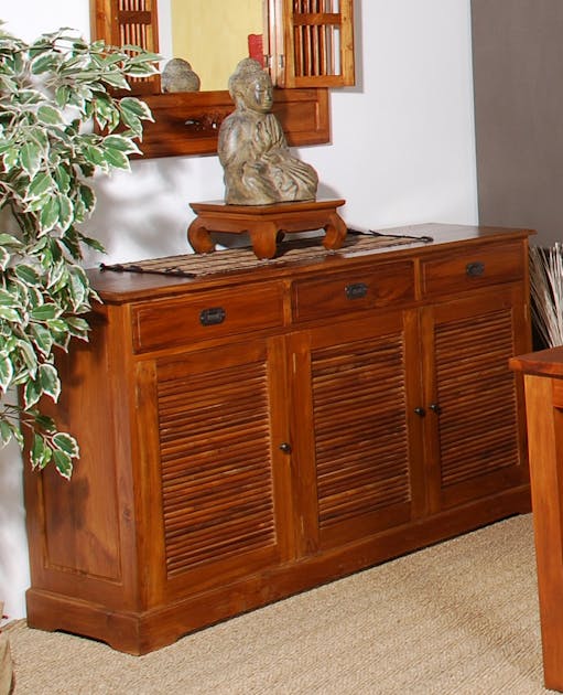 Buffet Bas Teck 3 Portes Persienne + 3 Tiroirs • en bois de teck Kit-M Buffet Bas Teck 3 Portes Persienne + 3 Tiroirs • en bois de teck Kit-M
