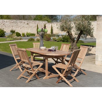 Salon de jardin Teck table ovale 150/200cm 6 chaises SUMMER