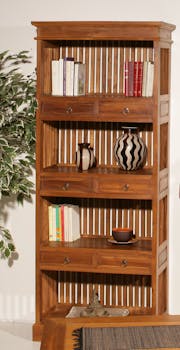 Bibliothèque coloniale Teck Miel 6 tiroirs BISHO