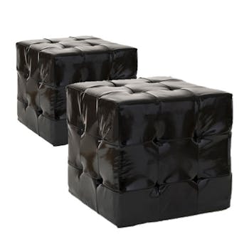 Poufs 35cm PU noir BRITISH lot de 2