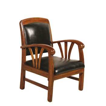 Fauteuil exotique bois et cuir noir DIKA