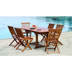Salon de jardin en teck huilé Table rectangulaire 120/180cm 6 chaises MACAO
