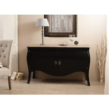 Buffet bas 2 portes Noir Baroque Manguier 140x50x87cm ODYSSÉE