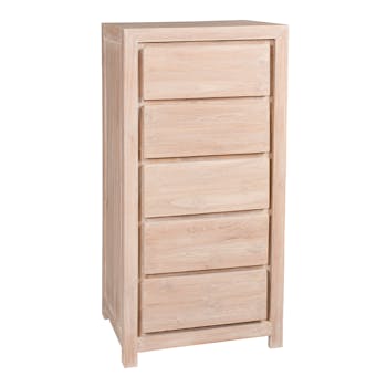 Meuble chiffonnier moderne bois de teck blanchi DIANE
