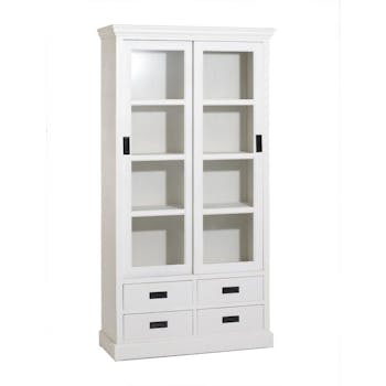 Vaisselier blanc 2 portes coulissantes pin 100cm CONSTANCE