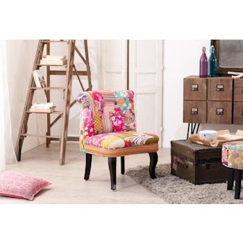 Fauteuil crapaud patchwork tissu BOHEME 58X63X75cm