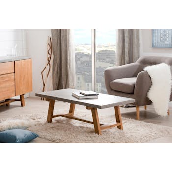 Table basse rectangle chêne et béton 120x60 FERRER