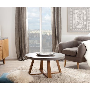 Table basse ronde chêne et béton D91 FERRER
