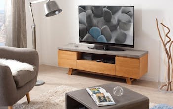 Meuble TV chêne et béton 2 portes 1 tiroir 150x45 FERRER