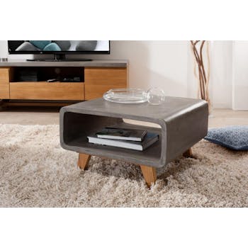 Bout de canapé double plateau béton et chêne 60x60 FERRER