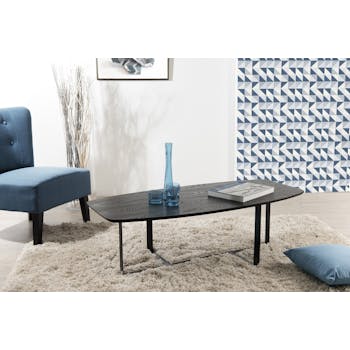 Table basse rectangulaire moderne bois et pieds métal noir plat 121X55X38cm LANDAISE