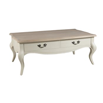 Table basse inspiration baroque 2 tiroirs en Manguier couleur argile 115,5x65x46,5cm ODYSSEE