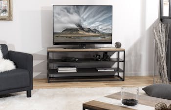 Meuble TV en Acacia dégradé en couleurs et métal 2 étagères 130x40x56cm MATHYS