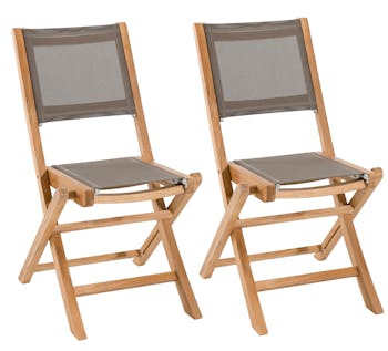 Lot de 2 Chaises de Jardin pliantes Teck Textilène taupe SUMMER ref. 30020802