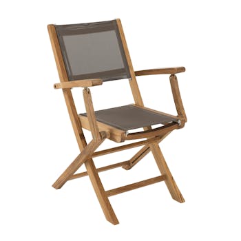 Lot de 2 Fauteuils de Jardin pliants Teck Textilène taupe SUMMER ref. 30020803