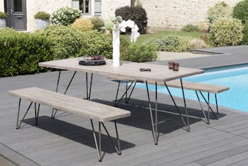 Salon de Jardin Table Teck 200x90cm + 2 bancs DETROIT ref. 30020822