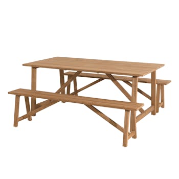 Salon de Jardin Teck Table 180x100 + 2 bancs BERGEN ref. 30020833