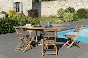Salon de Jardin Teck Table extensible 120/180 + 4 chaises pliantes SUMMER ref. 30020844