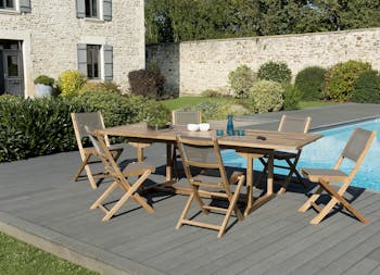 Salon de Jardin Teck Table extensible 180/240 + 6 chaises pliantes SUMMER ref. 30020845