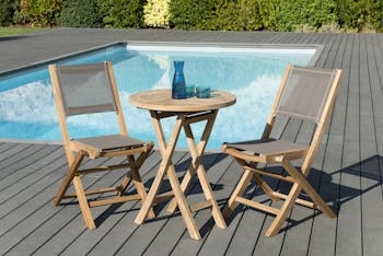Salon de Jardin Teck Table D60 + 2 chaises pliantes SUMMER ref. 30020847