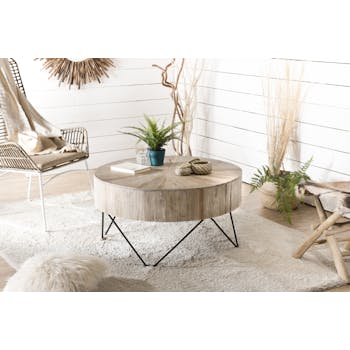 Grande table basse teck forme ronde D90 Jaipur