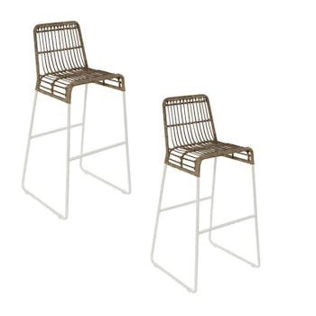 Lot de 2 tabourets de bar rotin kubu pieds métal blanc H102 cm Bogor