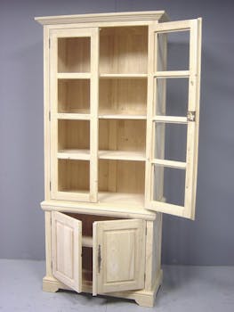 Bibliothèque vitrée 4 portes hévéa 90x45x205cm TRADITION