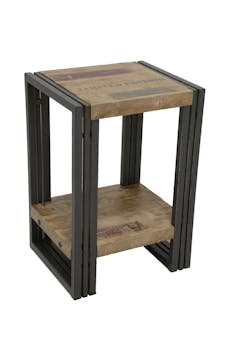 Bout de canapé / Table d'appoint hévéa recyclé blanchi et métal noirci 2 plateaux 35X30X50cm DOCKER