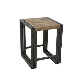 Tabouret hévéa recyclé blanchi et métal noirci 36X36X45cm DOCKER