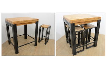 Table bar / Mange debout rectangle extensible hévéa recyclé blanchi et métal noirci 90/180X80X105cm DOCKER