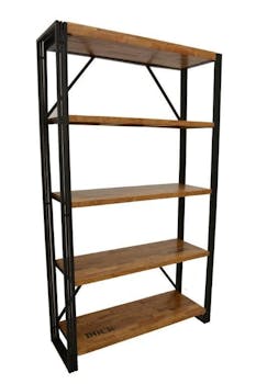 Bibliothèque hévéa recyclé naturel et métal noirci 4 étagères 122X40X210cm DOCKER