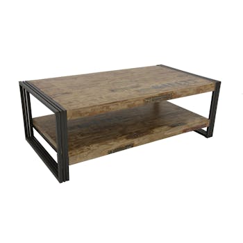 Table basse rectangle hévéa recyclé blanchi et métal noirci 2 plateaux 130X70X45cm DOCKER