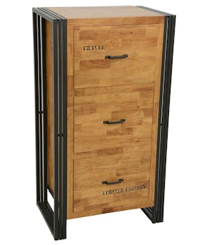 Commode / Chiffonnier hévéa recyclé naturel et métal noirci 3 tiroirs 60X40X110cm DOCKER