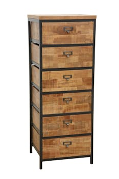 Chiffonnier 6 tiroirs en Hévéa recyclé naturel et métal 45x40x120cm LOFT