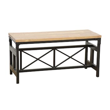 Banc en Hévéa recyclé naturel et pieds métal avec croisillons 90x36x45cm LOFT
