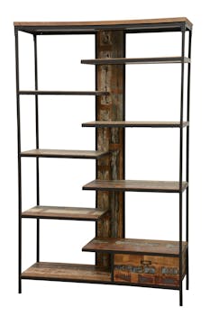 Bibliothèque 1 tiroir, 8 étages en quinconce en Hévéa recyclé coloré et métal 120x40x195cm LOFT COLORS