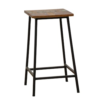Tabouret en Hévéa recyclé coloré et métal 40x40x60cm LOFT COLORS