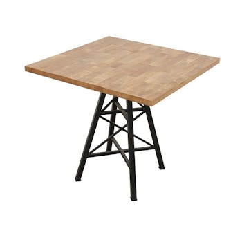 Table carrée en Hévéa recyclé naturel et pieds métal façon "Tour Eiffel" 80x80x76cm LOFT