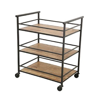 Serviteur 3 étages à roulettes en Hévéa recyclé naturel et métal 70x54x76cm LOFT