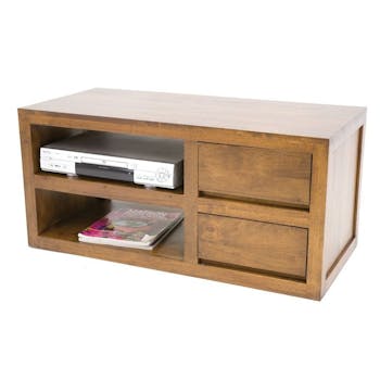 Meuble TV hévéa 2 tiroirs 90cm OLGA