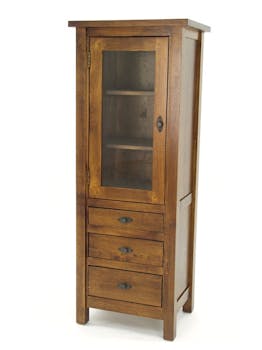 Colonne vitrine 1 porte 3 tiroirs hévéa 130cm TRADITION