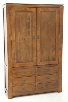 Armoire Hévéa 2 portes, 6 tiroirs 110x43x175cm HELENA